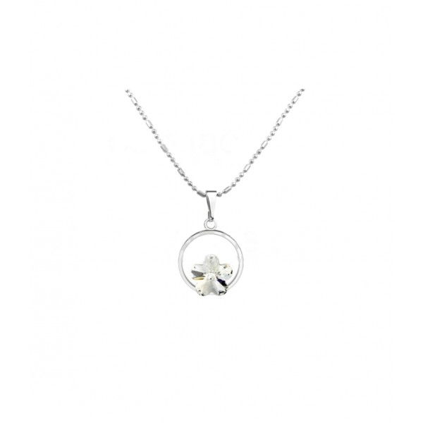 Collier fleur dans un cercle Cristal Swarovski