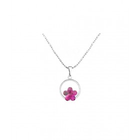 Collier fleur dans un cercle Fuchsia Swarovski