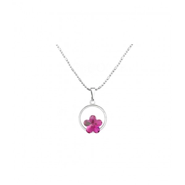 Collier fleur dans un cercle Fuchsia Swarovski