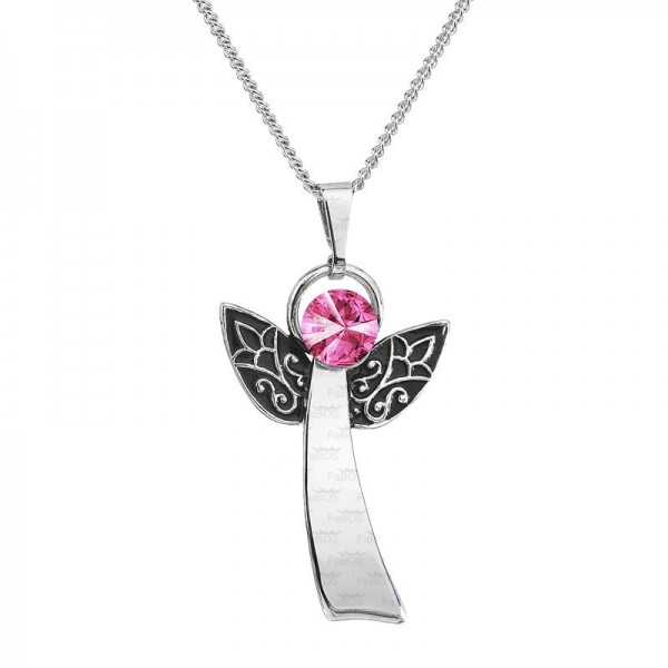 Collier ange porte-bonheur rose Swarovski