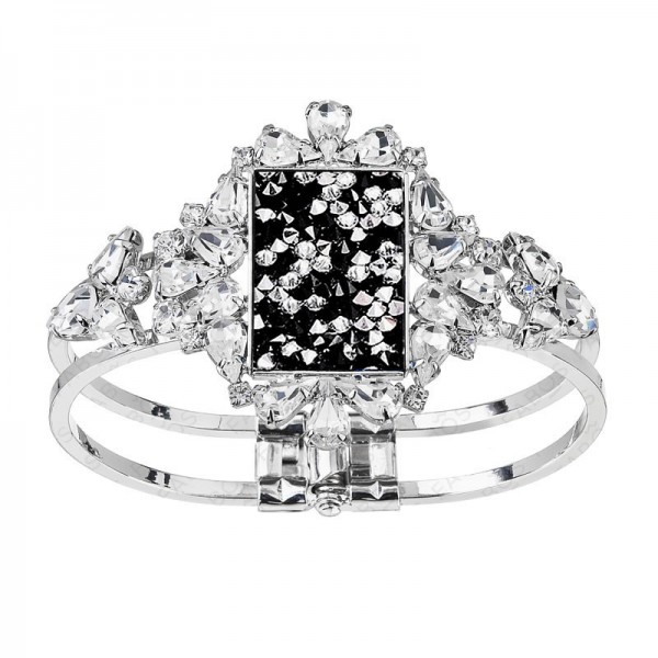 Bracelet rectangle cristaux de roches Jet noir et Cristal SWAROVSKI