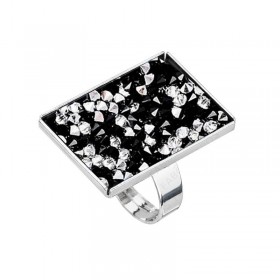 Bague rock rectangle en cristaux de rocailles jet noir SWAROVSKi