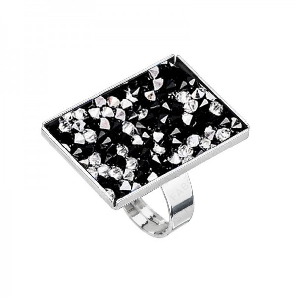 Bague rock rectangle en cristaux de rocailles jet noir SWAROVSKi
